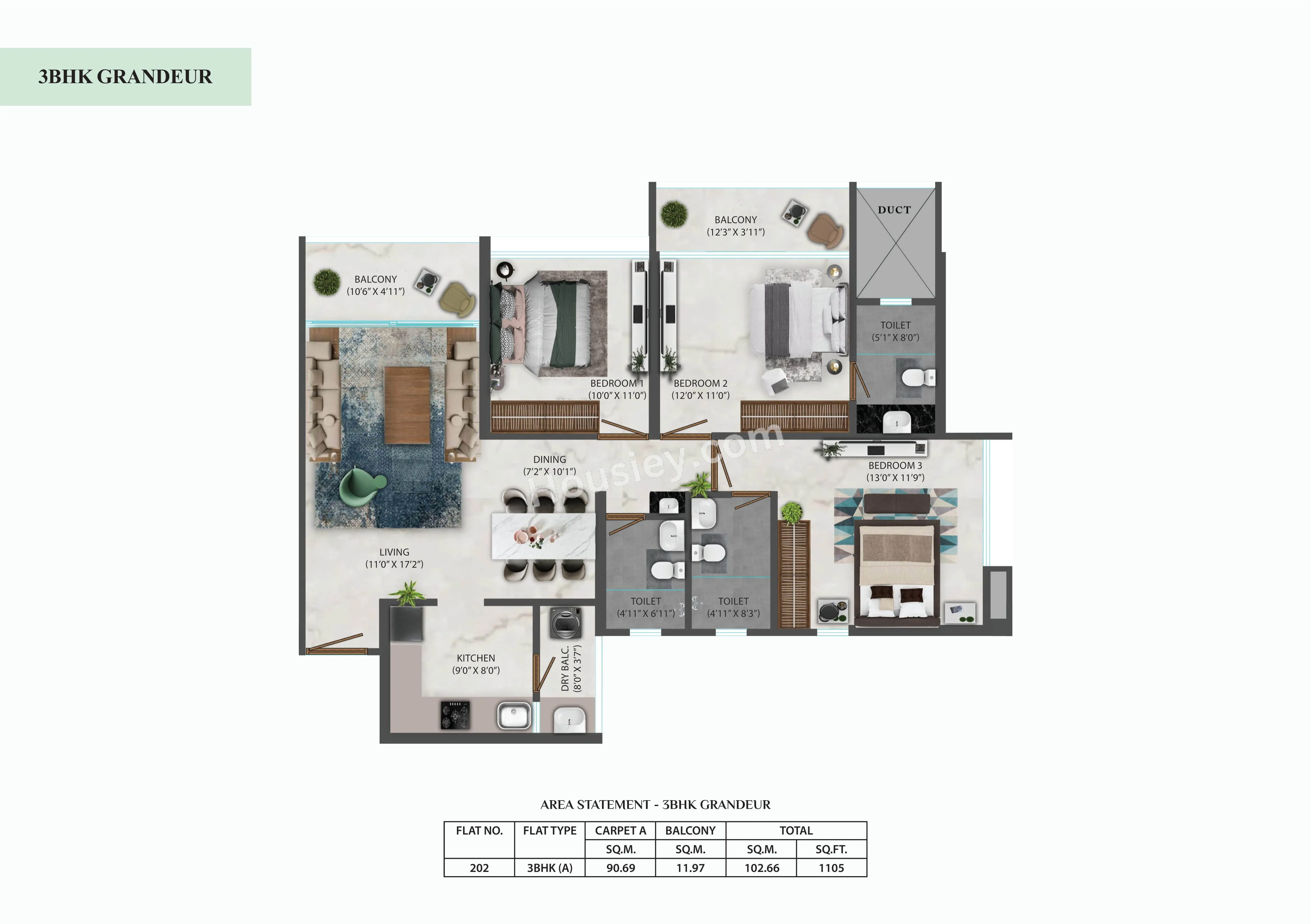 Osian Almanova Unit plan - 1105 sq.ft.