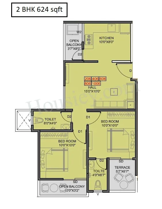 Keystone Oxy Eterno Unit plan - 624 sq.ft.