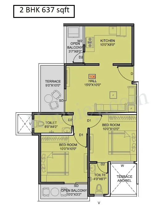 Keystone Oxy Eterno Unit plan - 637 sq.ft.