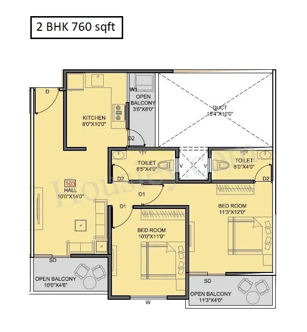 Keystone Oxy Eterno Unit plan - 760 sq.ft.