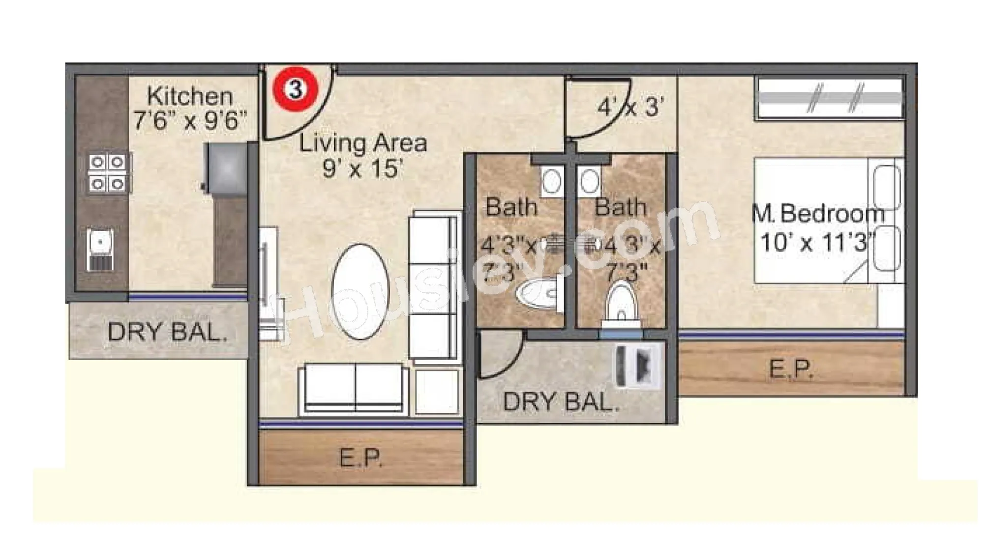 PSK Skylar Unit plan - 480 sq.ft.
