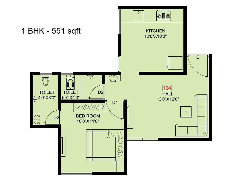 Chaitanya Pacific Tower Unit plan - 551 sq.ft.