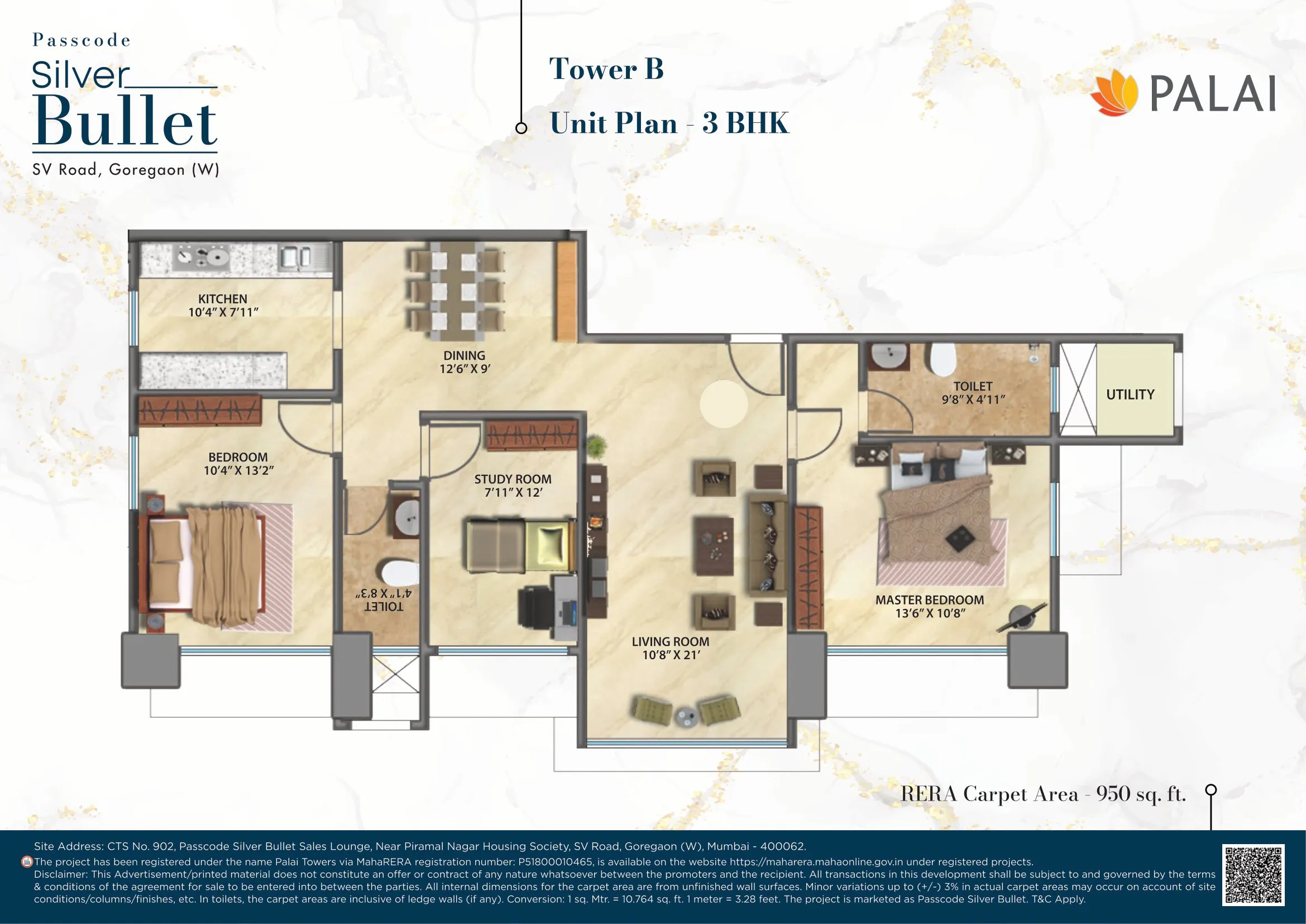 Palai Silver Bullet Unit plan - 950 sq.ft.