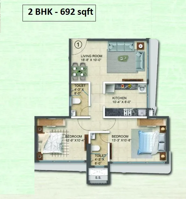Palkhi Mrda Unit plan - 692 sq.ft.