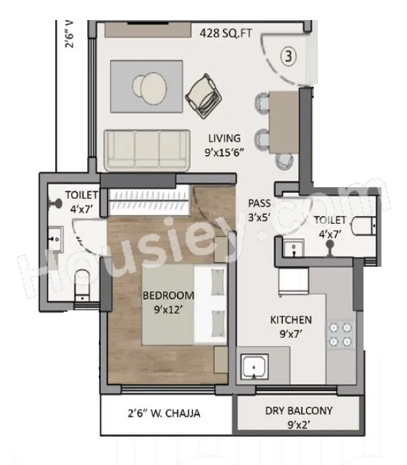 Panom Park Unit plan - 428 sq.ft.