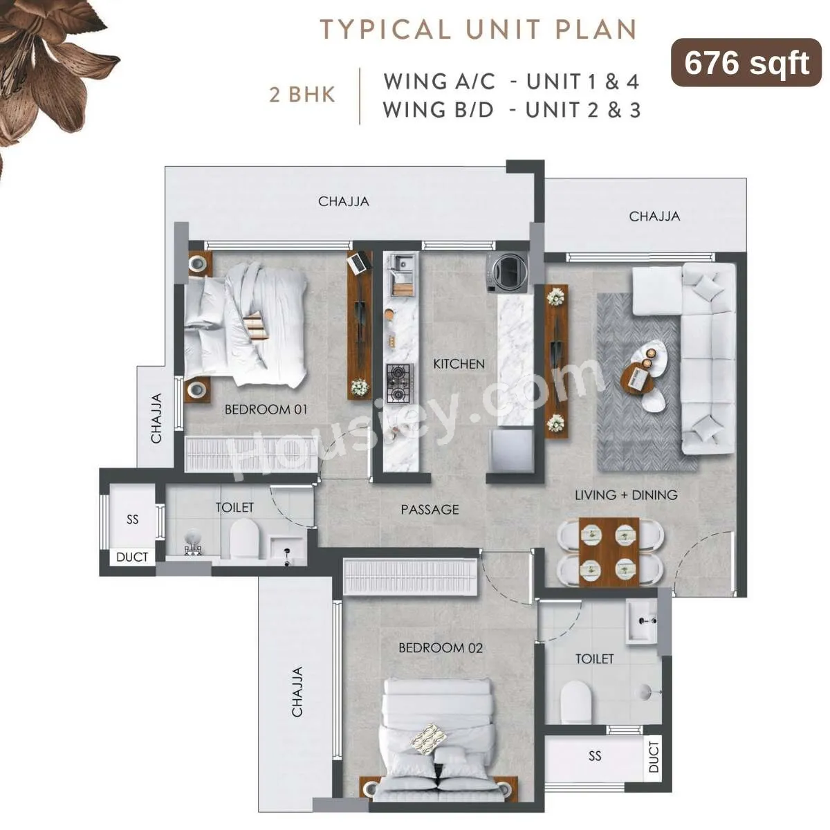 Paradigm Artteza Unit plan - 676 sq.ft.