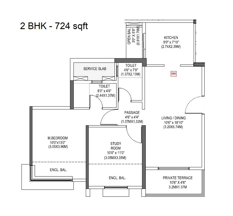Park Connect Unit plan - 724 sq.ft.