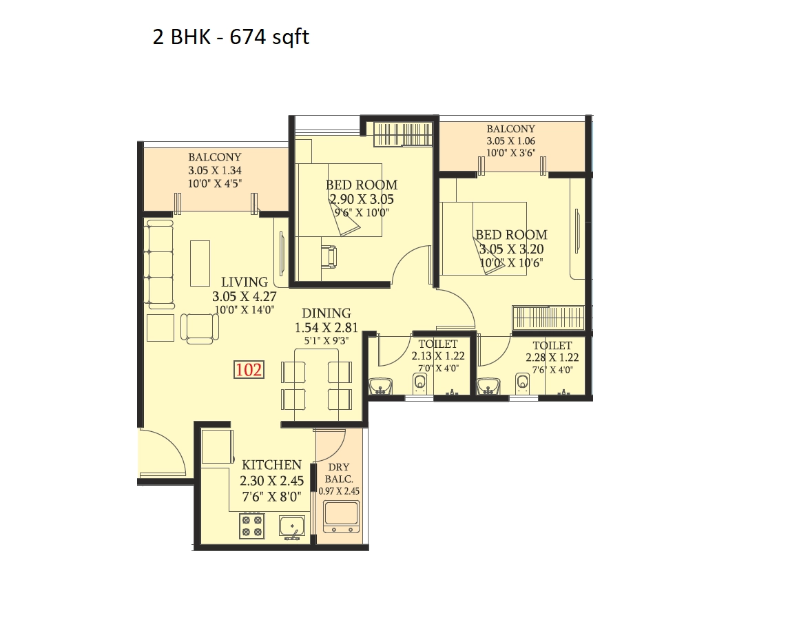 Choice Park Vista Unit plan - 674 sq.ft.