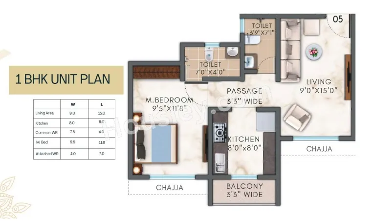 Parwati Colossal Unit plan - 462 sq.ft.