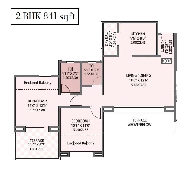 Pethkar Siyona Phase 2 Unit plan - 841 sq.ft.