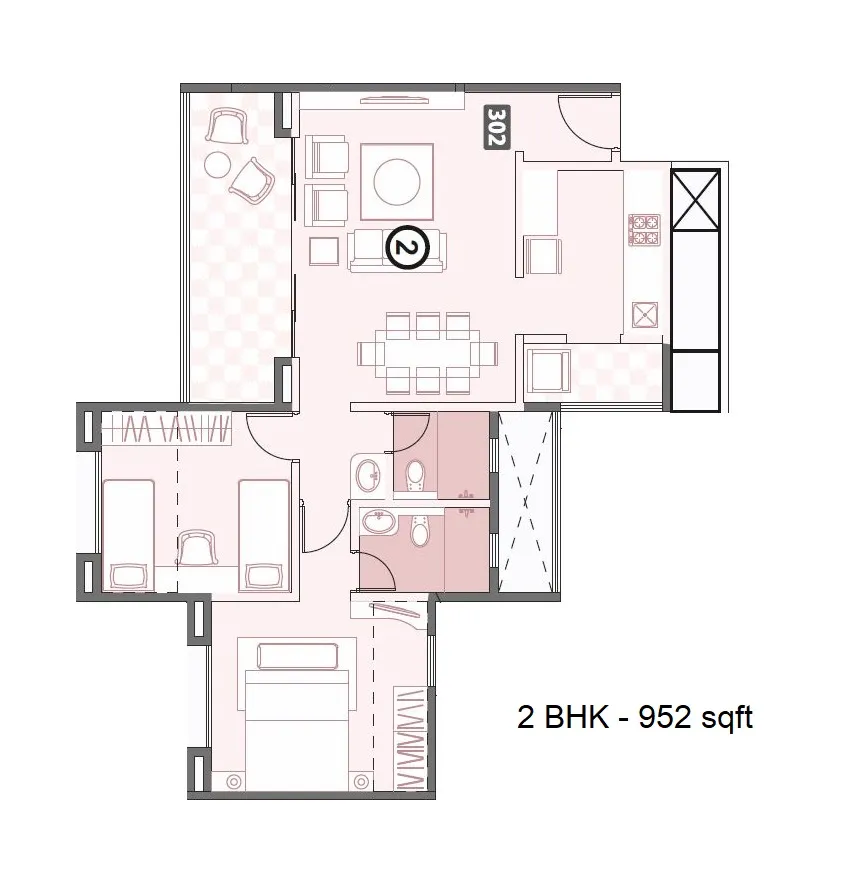 Pethkar Siyona Phase 2 Unit plan - 952 sq.ft.