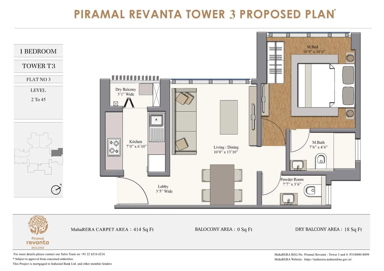 Piramal Revanta Unit plan - 439 sq.ft.