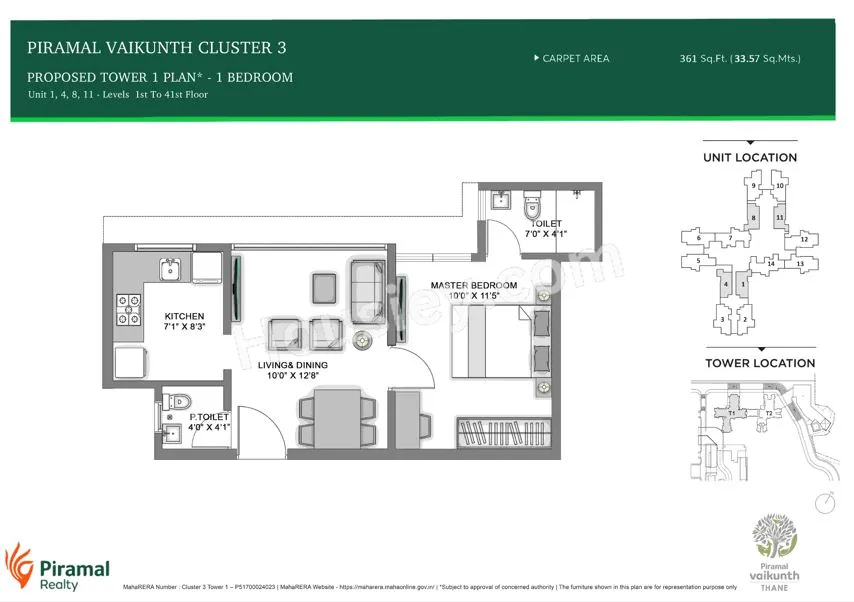 Piramal Vaikunth Unit plan - 361 sq.ft.