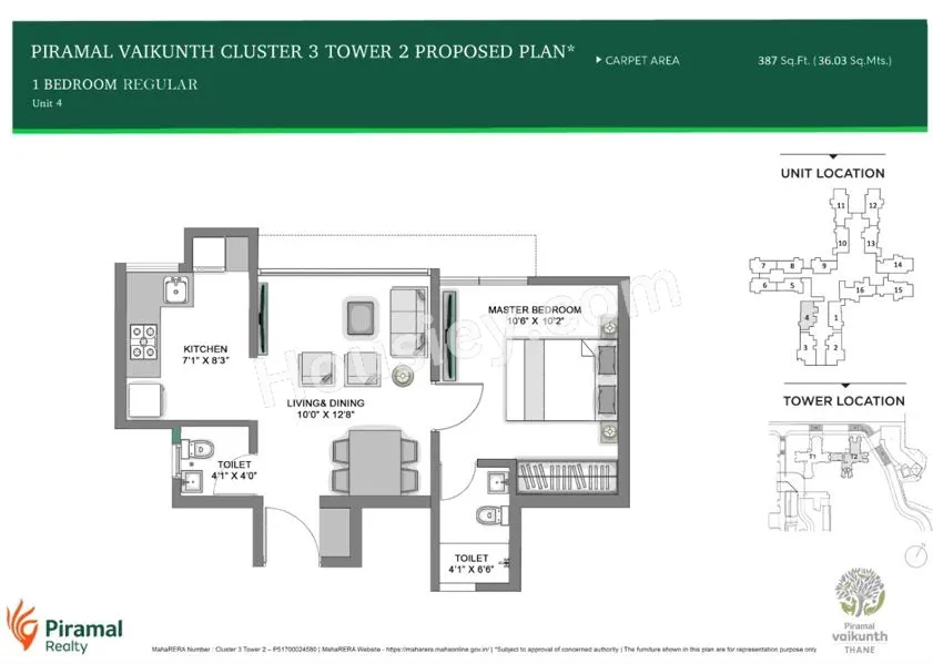 Piramal Vaikunth Unit plan - 387 sq.ft.