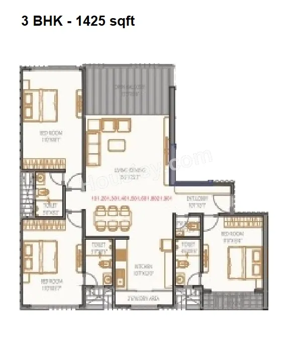 Platinum 17 East Unit plan - 1425 sq.ft.