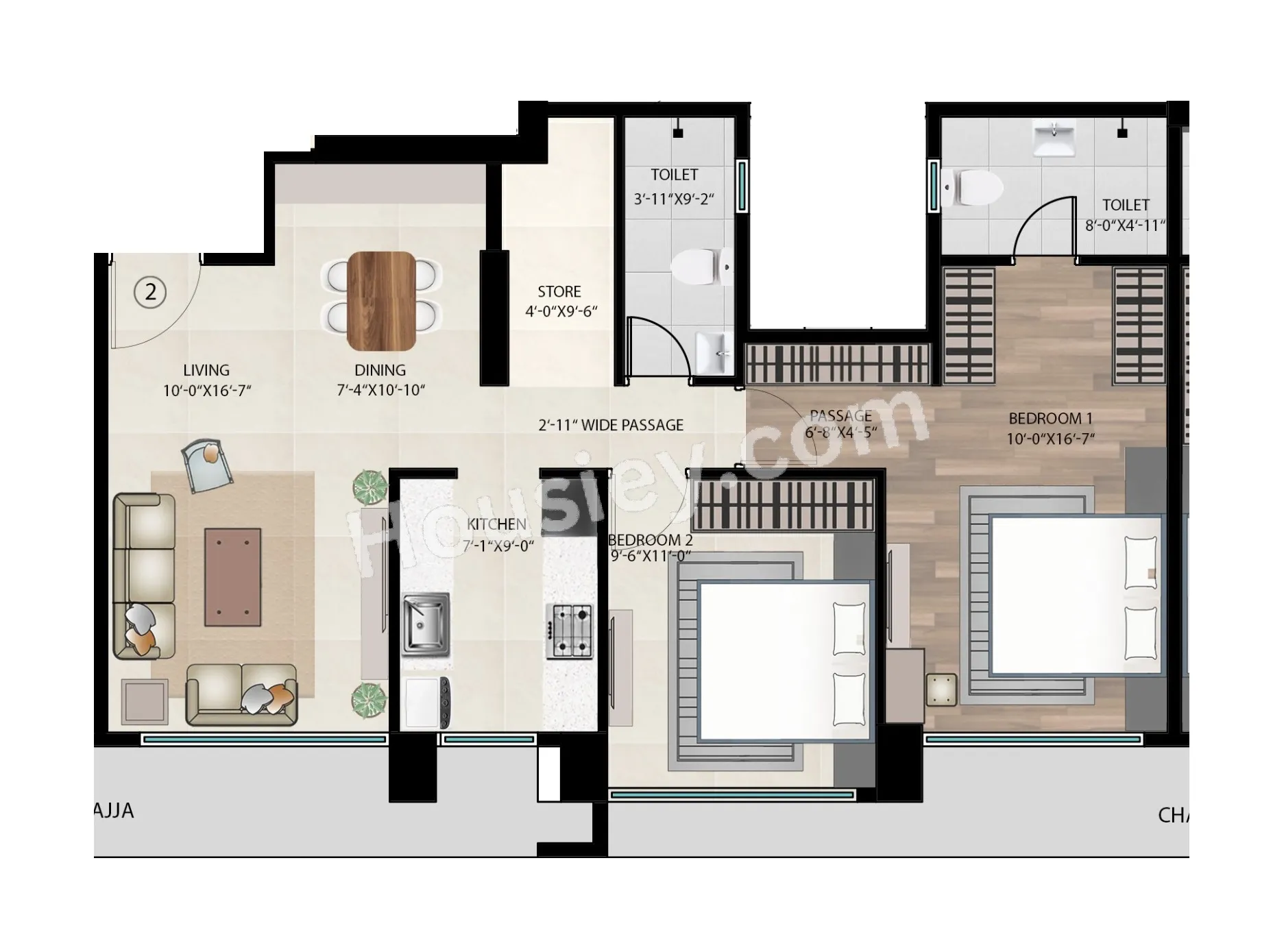 Chheda Legacy Unit plan - 734 sq.ft.