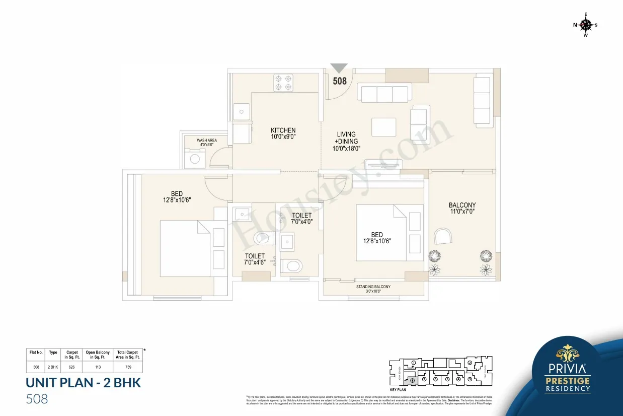 Prestige Privia Unit plan - 739 sq.ft.