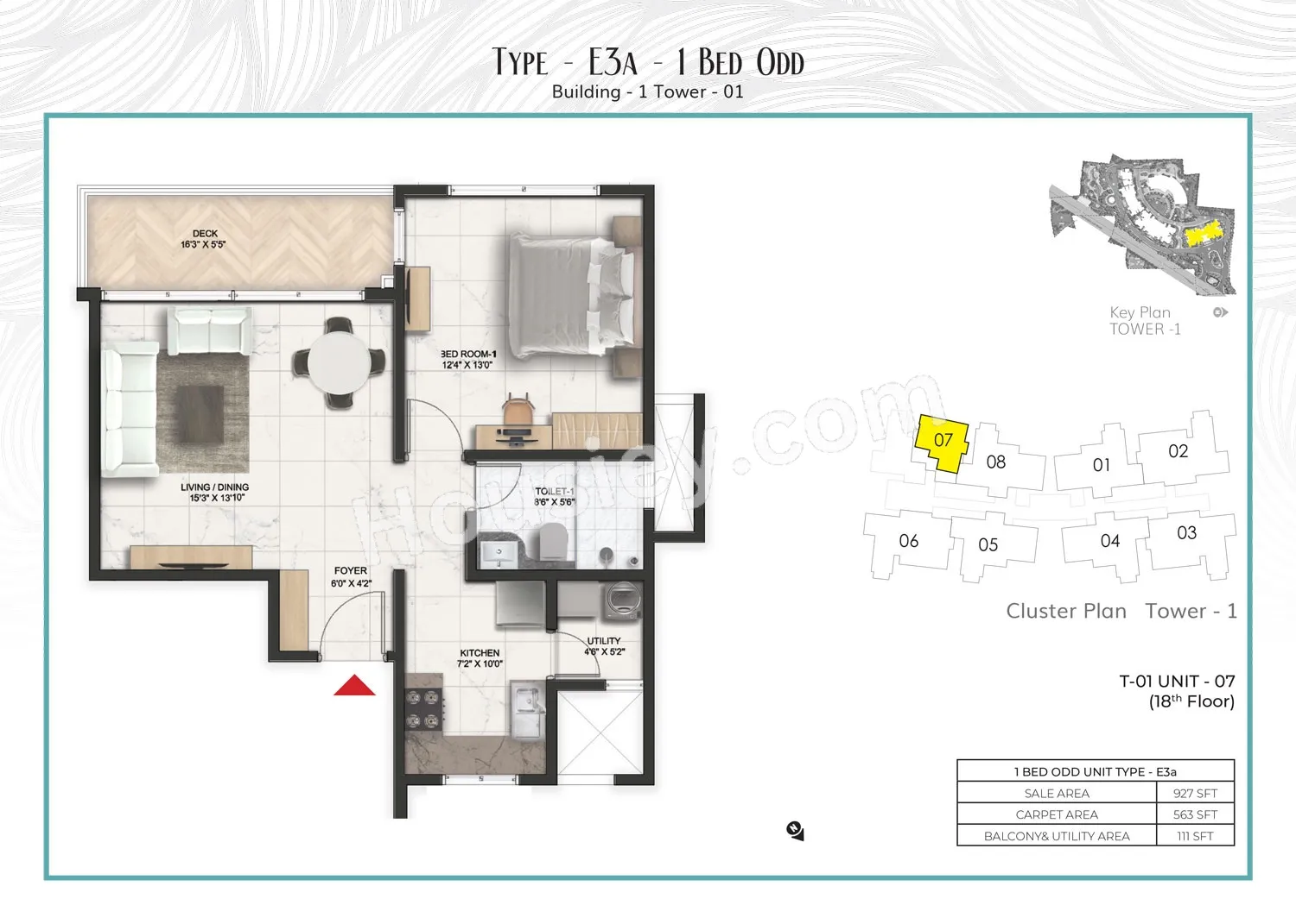 Prestige Serenity Shores Unit plan - 563 sq.ft.
