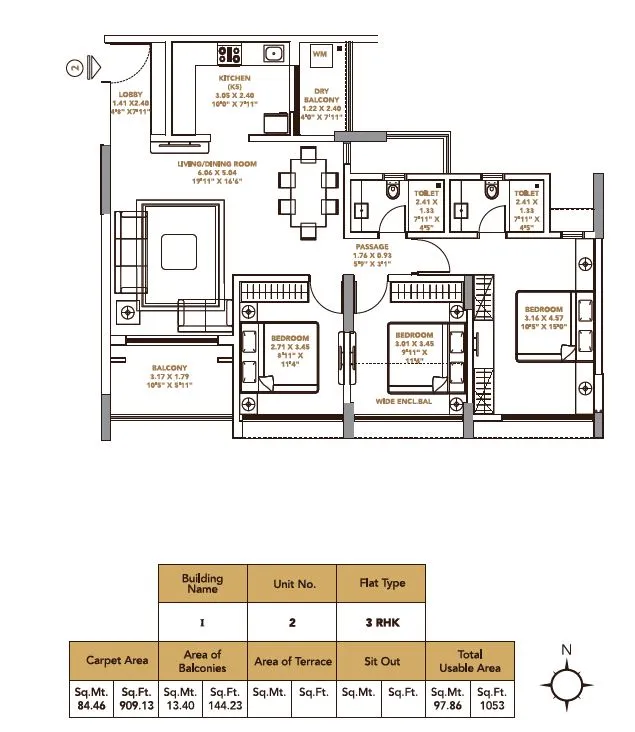 Pride Platinum Plus Unit plan - 1053 sq.ft.