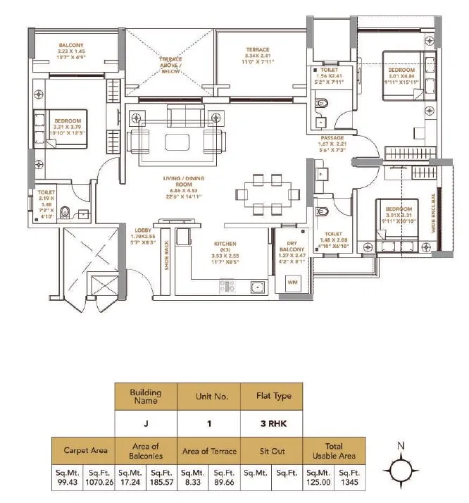 Pride Platinum Plus Unit plan - 1345 sq.ft.