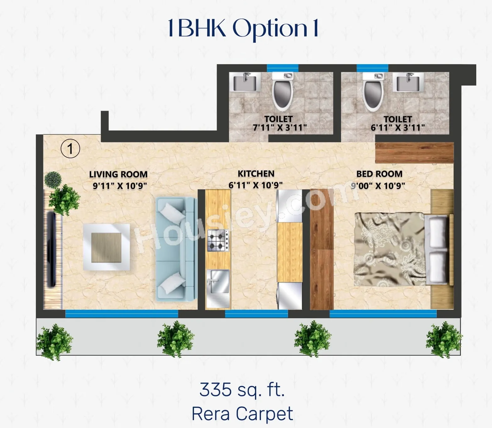 Prince Krishna Kunj Unit plan - 335 sq.ft.
