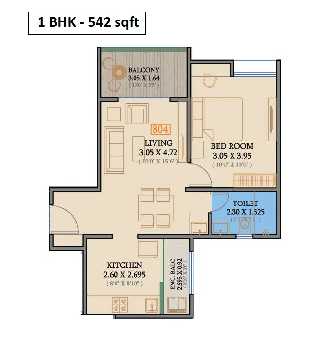 Pristine Allure Unit plan - 542 sq.ft.