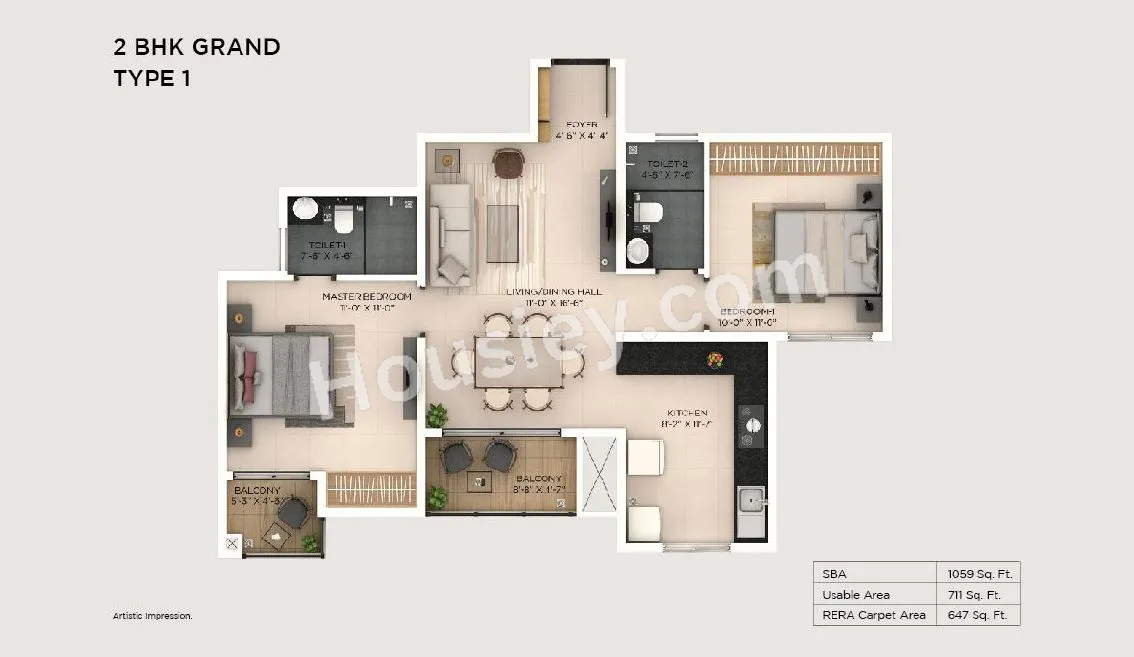 Provident Botanico Unit plan - 647 sq.ft.