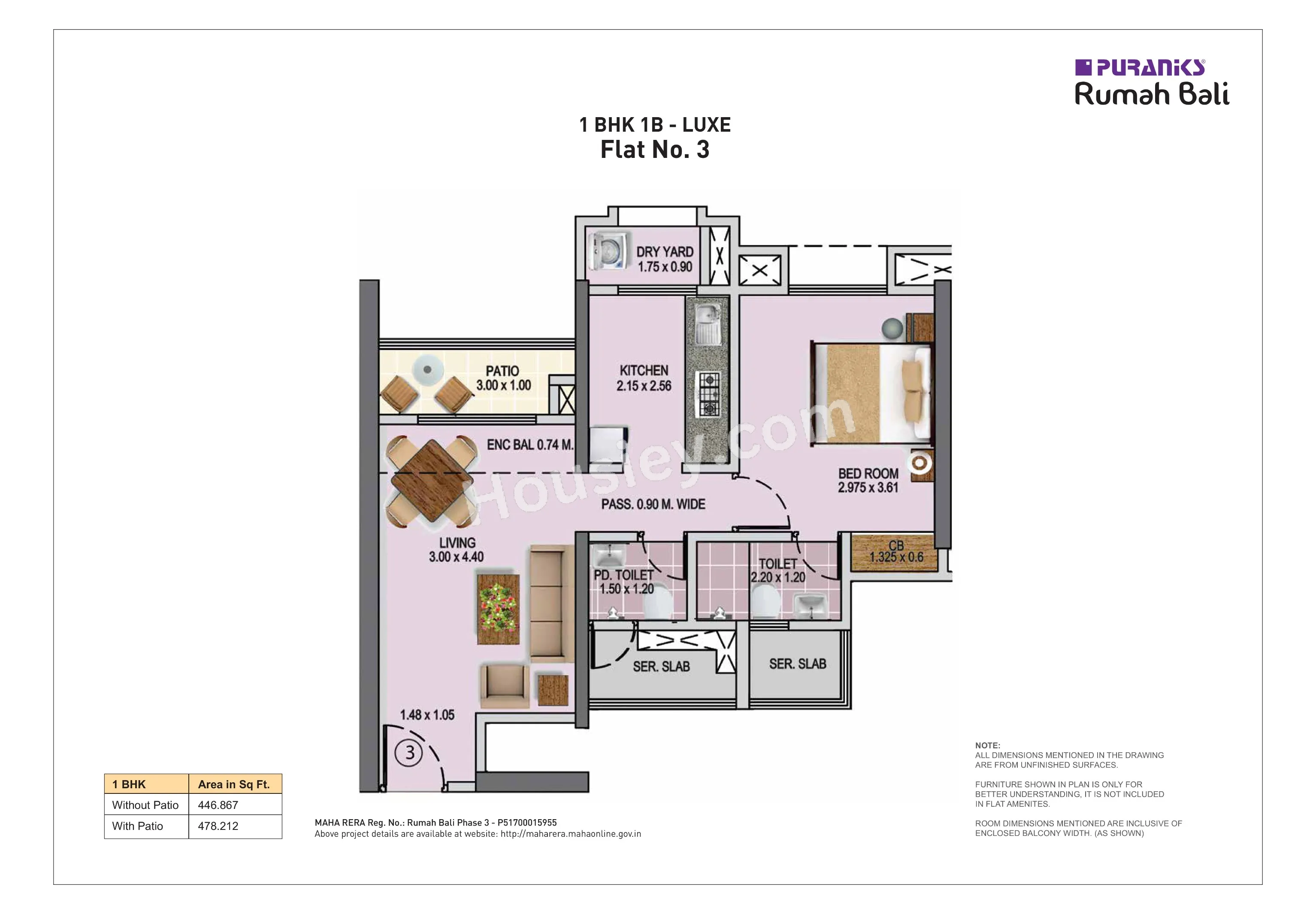 Puraniks Rumah Bali Phase 3 Unit plan - 447 sq.ft.