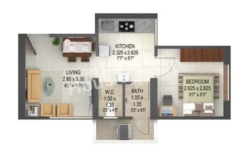 Puraniks Unicorn Unit plan - 396 sq.ft.