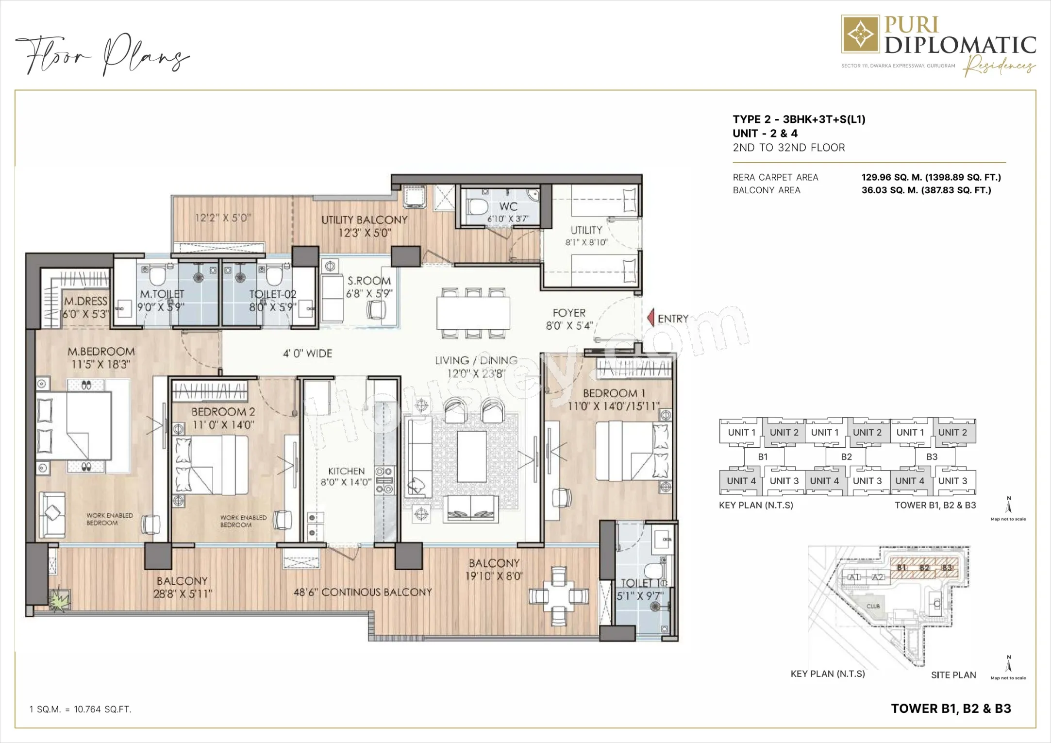 Puri Diplomatic Residences Unit plan - 1398 sq.ft.