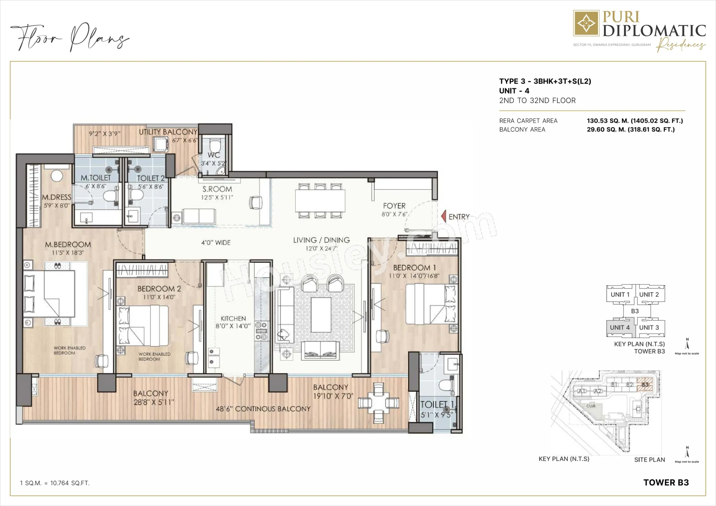 Puri Diplomatic Residences Unit plan - 1405 sq.ft.