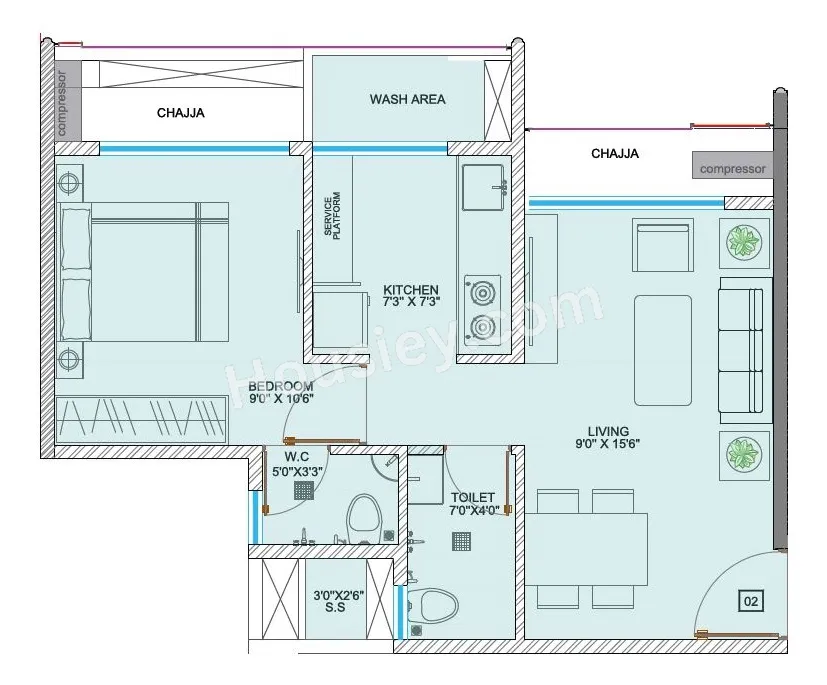 Qualitas QA Riverfront Unit plan - 433 sq.ft.