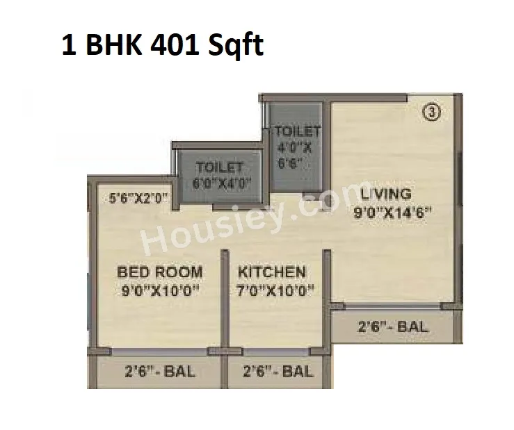 Queens Tower Phase 2 Unit plan - 401 sq.ft.