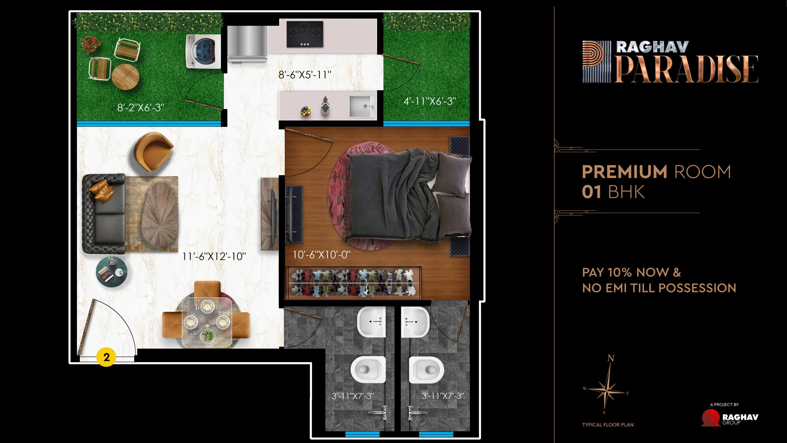 Raghav Paradise Unit plan - 465 sq.ft.