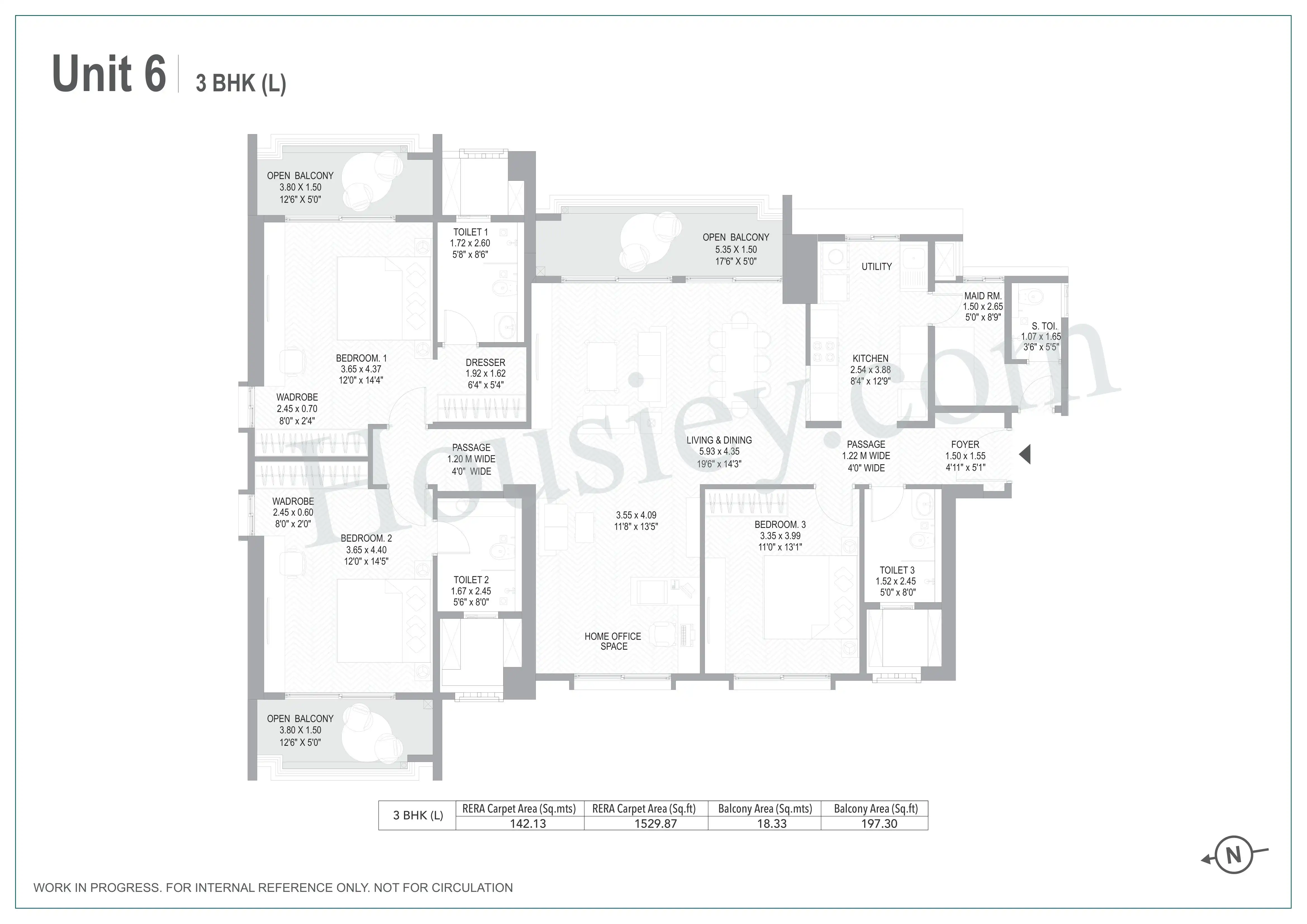 Raheja Stellar Unit plan - 1727 sq.ft.