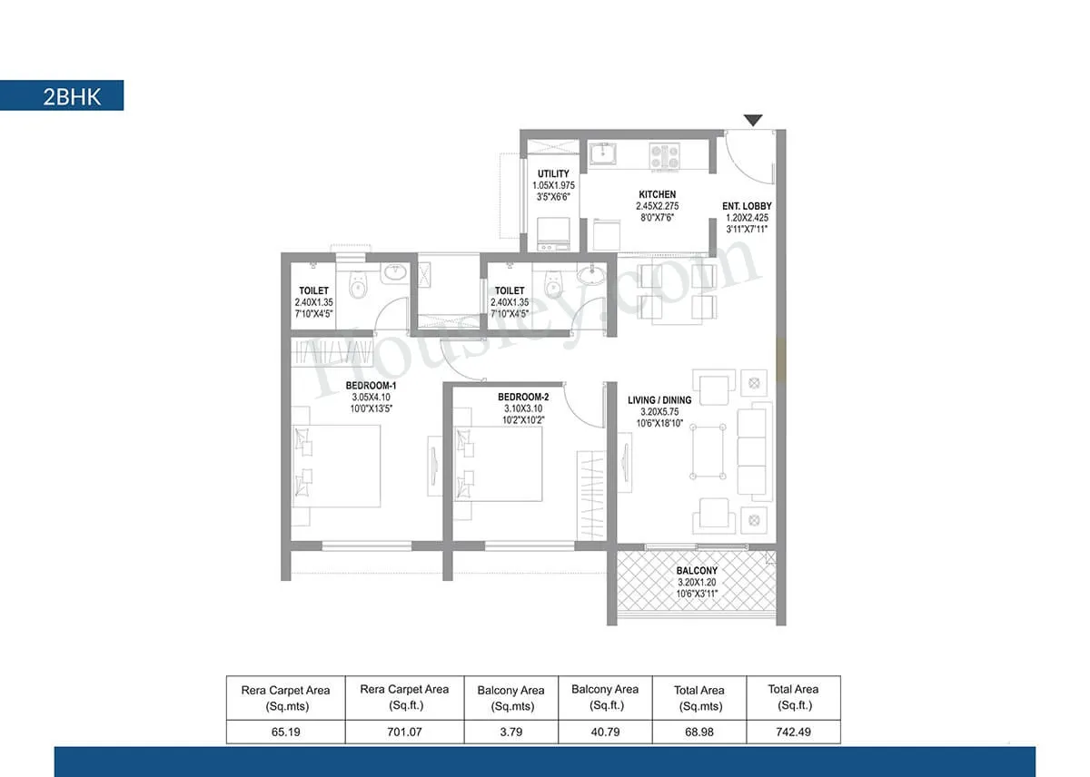 Raheja Sterling Unit plan - 743 sq.ft.