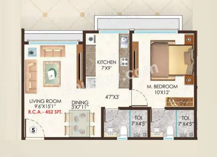 Raj One Unit plan - 452 sq.ft.