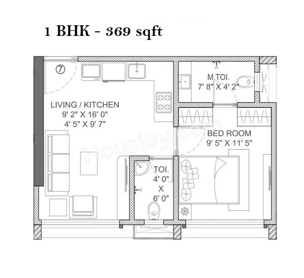 Rajshree 55 East Unit plan - 369 sq.ft.