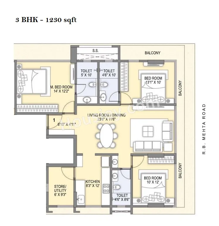 Rajshree Aashiyana Unit plan - 1230 sq.ft.
