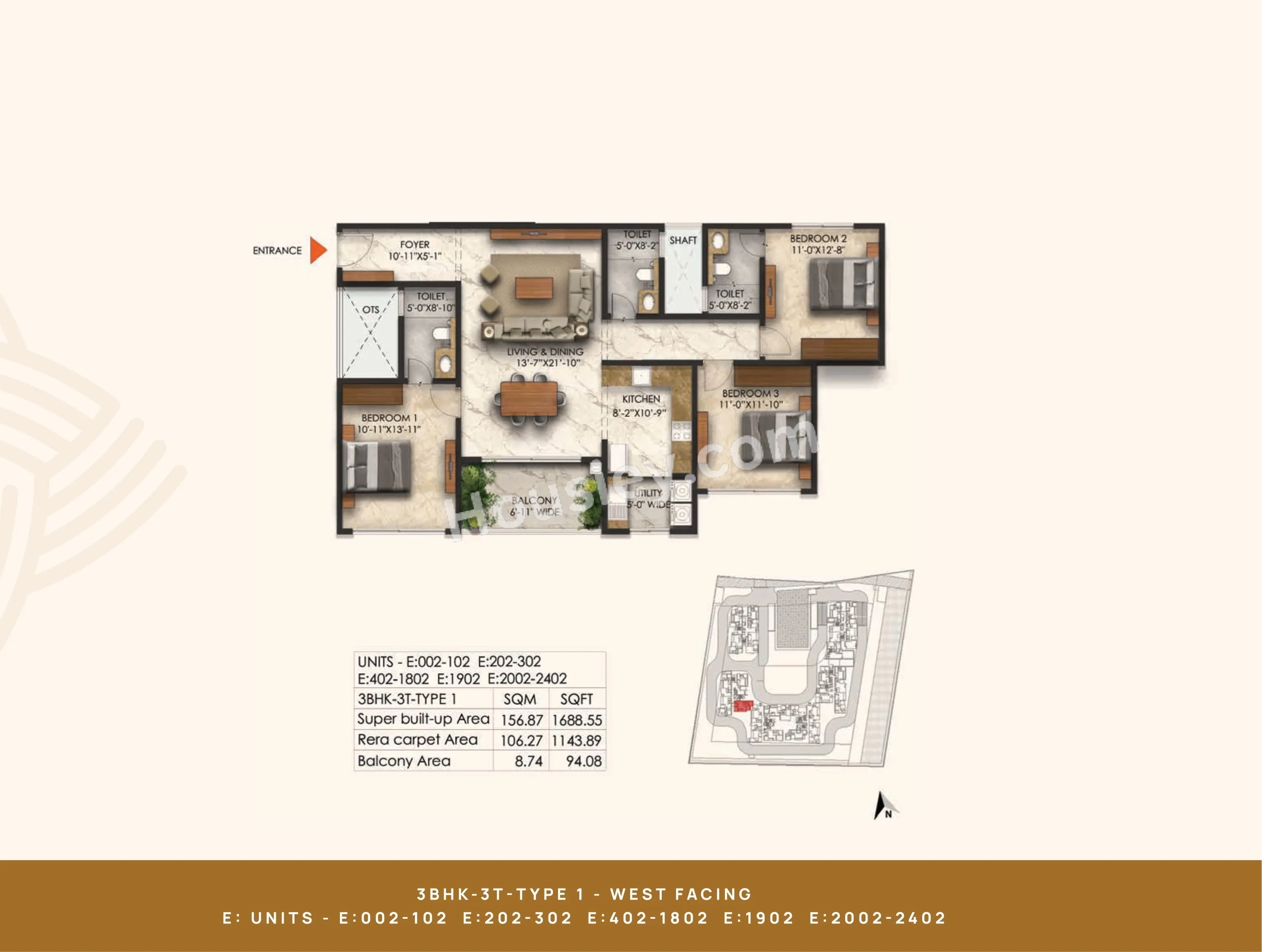 Ramsons East Park Residences Unit plan - 1143 sq.ft.