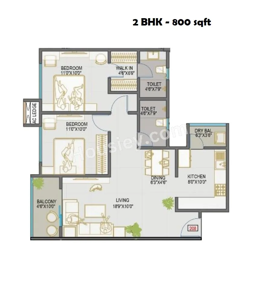 Ranawat Aura Vrisa Unit plan - 800 sq.ft.