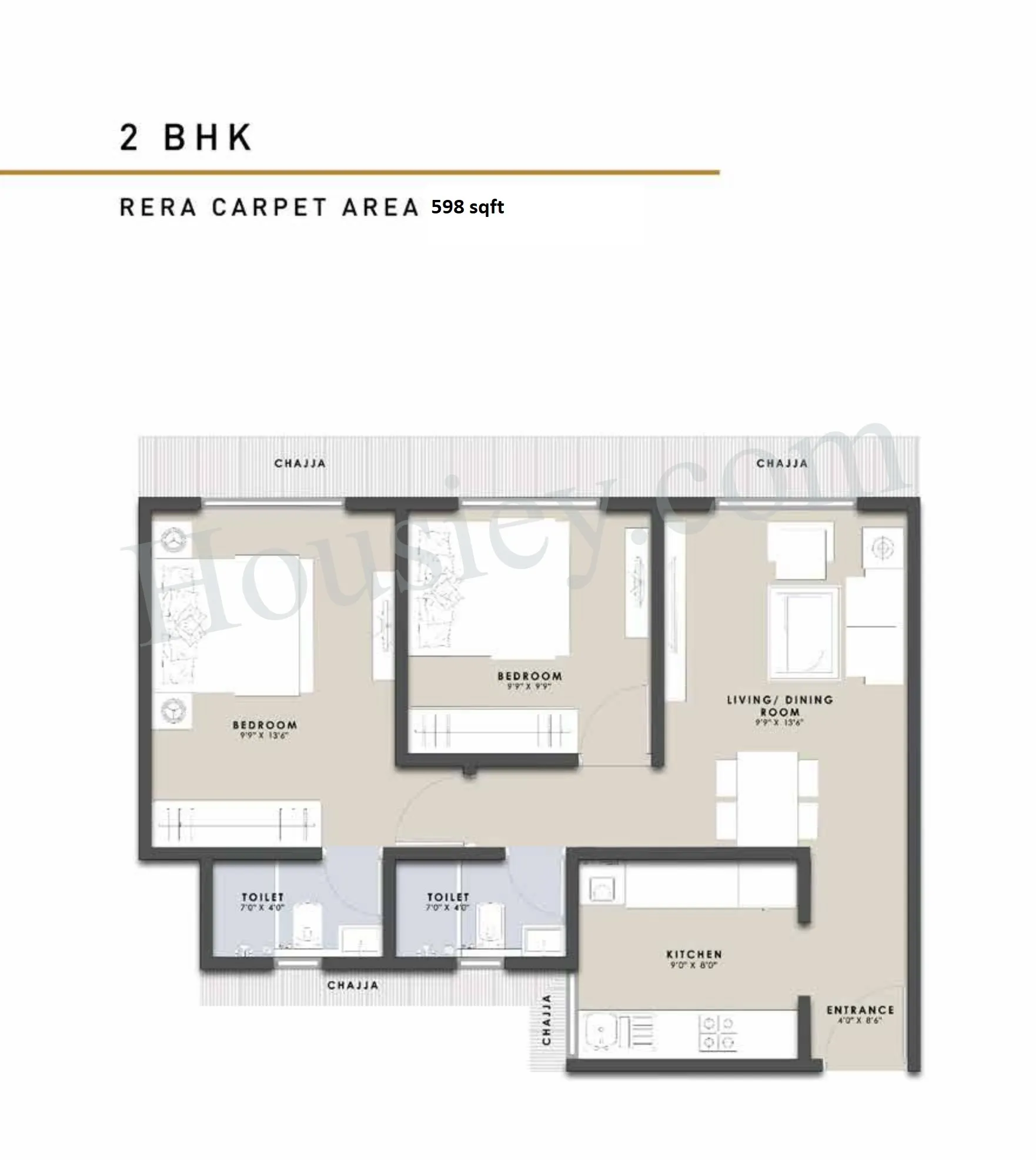 Raunak Centrum Unit plan - 596 sq.ft.