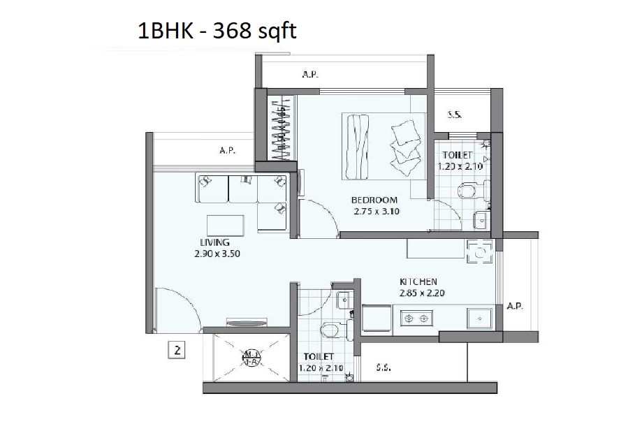 Raunak Serene Unit plan - 368 sq.ft.