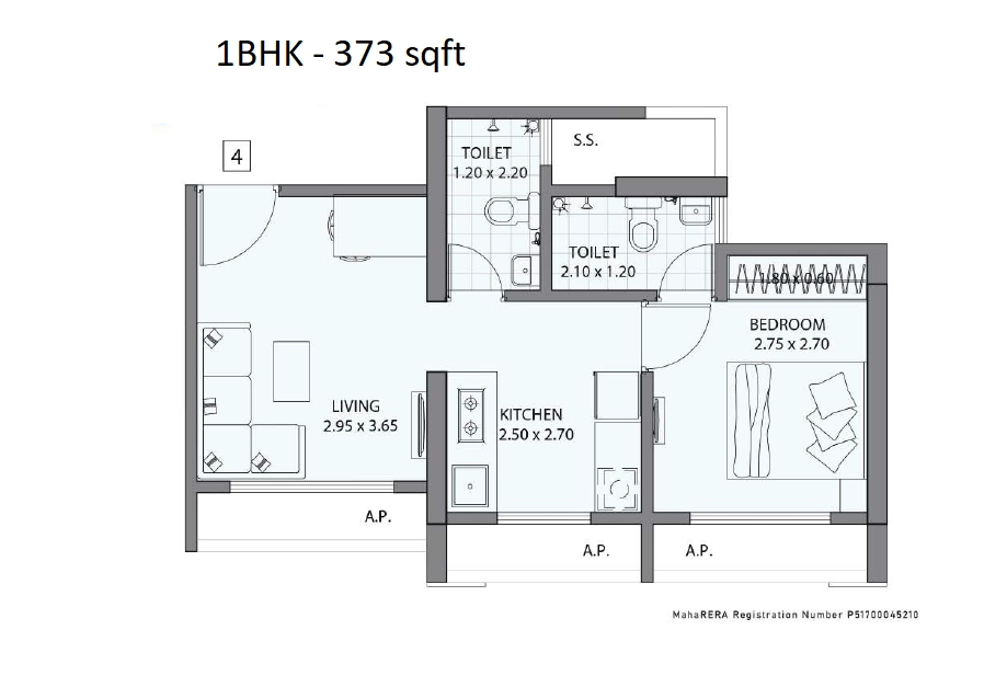 Raunak Serene Unit plan - 373 sq.ft.