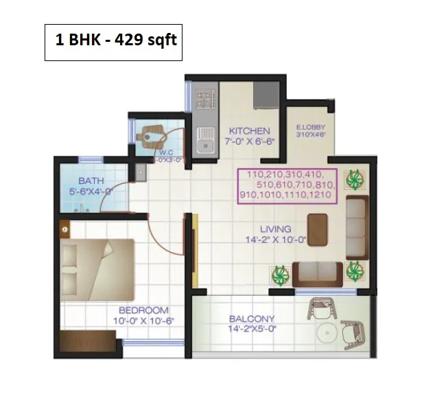 Real Dream Homes Unit plan - 429 sq.ft.