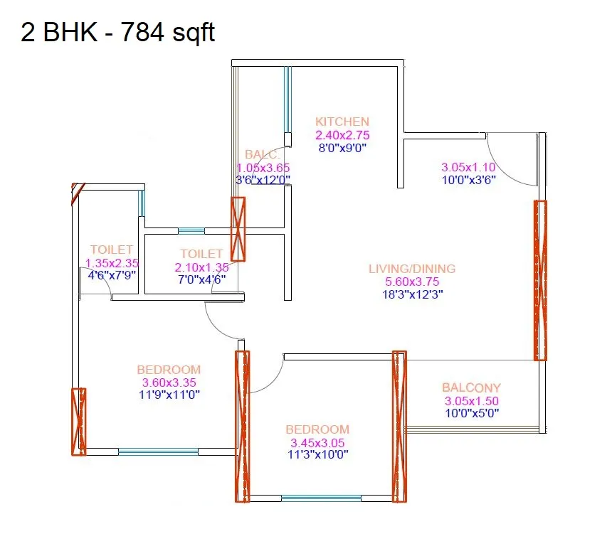 Renuka Pancha Tattva Unit plan - 784 sq.ft.