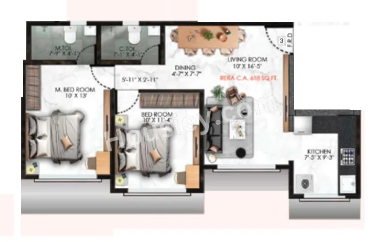 Rishabraj Saffron Peace Unit plan - 618 sq.ft.