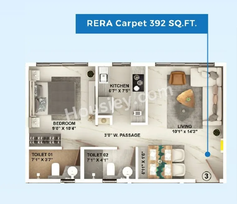 Roha Eva Aria Unit plan - 392 sq.ft.