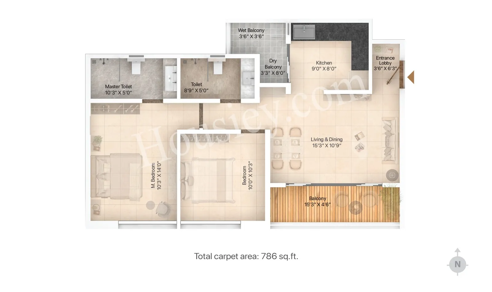 Rohan Karan Evana Unit plan - 786 sq.ft.