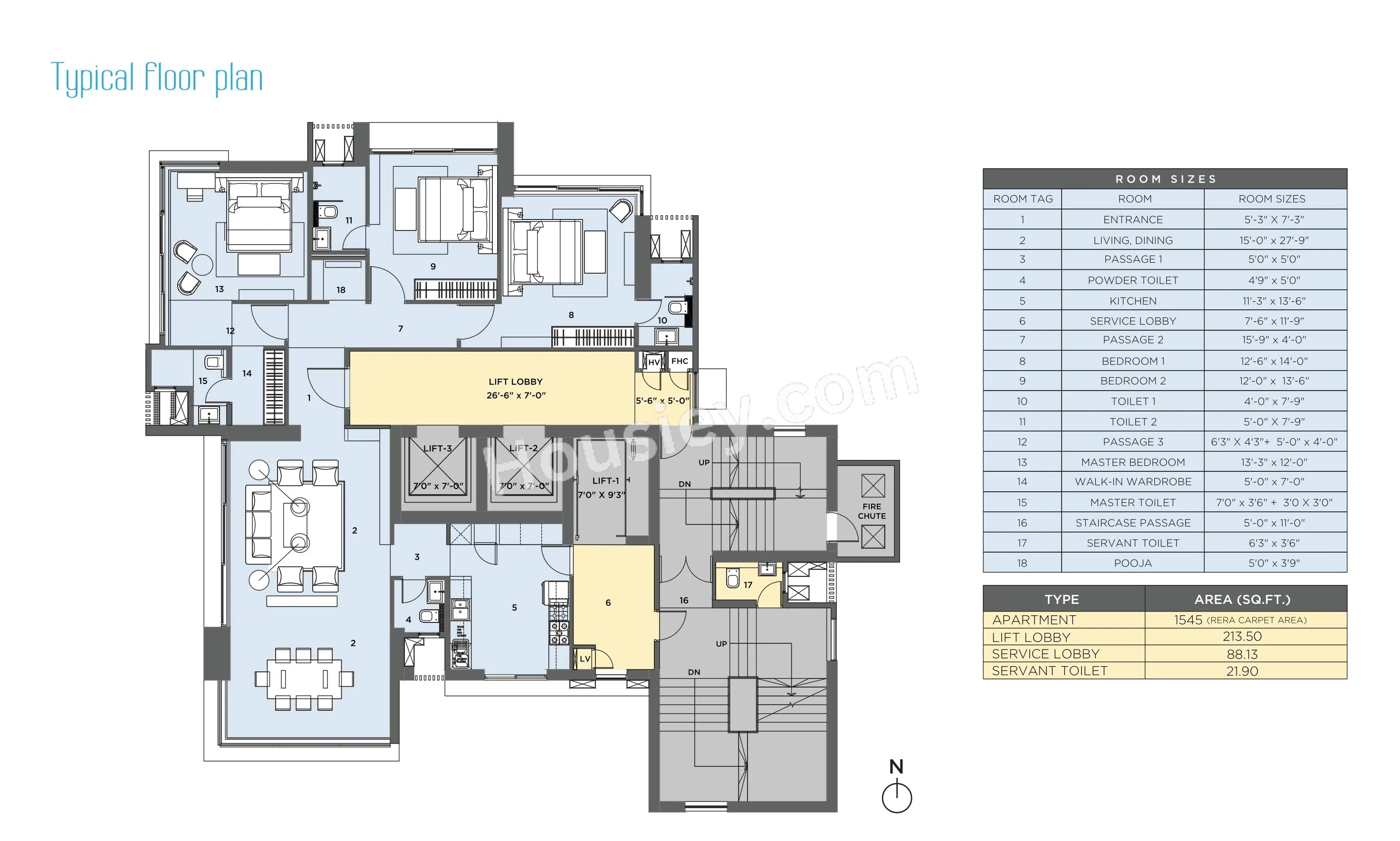 Rohan Lifescapes Aquino Unit plan - 1545 sq.ft.